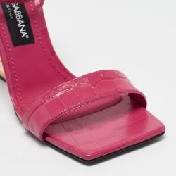 Pre Owned Dolce & Gabbana Pink Croc Embossed Leather Ankle Strap Sandals Size 38