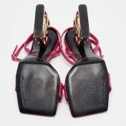 Pre Owned Dolce & Gabbana Pink Croc Embossed Leather Ankle Strap Sandals Size 38