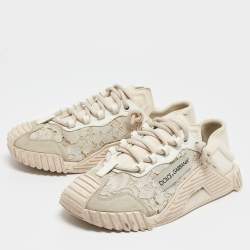 Pre Owned Dolce & Gabbana Cream/Pink Lace and Neoprene NS1 Sneakers Size 41