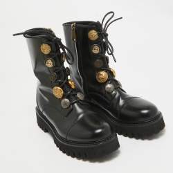 Pre Owned Dolce & Gabbana Black Leather Combat Boots Size 39