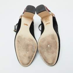 Pre Owned Dolce & Gabbana Black/Gold Velvet and Leather L' Amore Block Heel Pumps Size 39