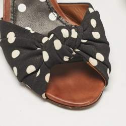 Pre Owned Dolce & Gabbana Black Polka Dot Knotted Fabric and Raffia Ankle Strap Sandals Size 38
