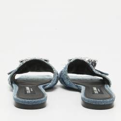 Pre Owned Dolce & Gabbana Blue Denim Crystal Embellished Buckle Flat Slides Size 38