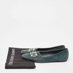 Dolce & Gabbana Green Suede Crystal Embellished Flats Size 37