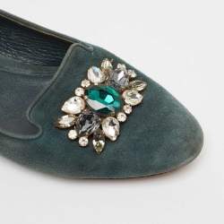 Dolce & Gabbana Green Suede Crystal Embellished Flats Size 37