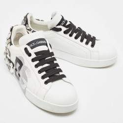 Pre Owned Dolce & Gabbana White Leather Portofino Lace Up Sneakers Size 39