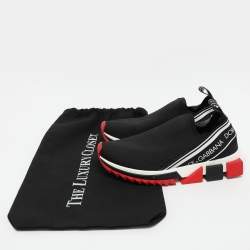 Pre Owned Dolce & Gabbana Black Knit Fabric Sorrento Slip On Sneakers Size 37.5