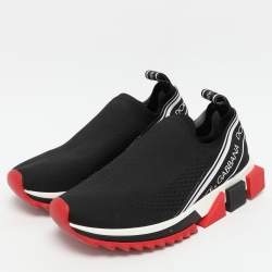 Pre Owned Dolce & Gabbana Black Knit Fabric Sorrento Slip On Sneakers Size 37.5
