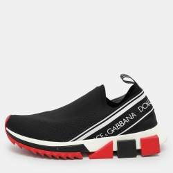 Pre Owned Dolce & Gabbana Black Knit Fabric Sorrento Slip On Sneakers Size 37.5
