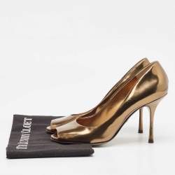 Dolce & Gabbana Gold Leather Peep Toe Pumps Size 38