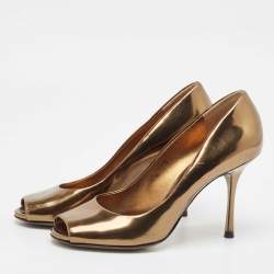 Dolce & Gabbana Gold Leather Peep Toe Pumps Size 38