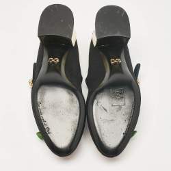 Pre Owned Dolce & Gabbana Black Fabric Flower Detail and Crystal Embellished Mary Jane Pumps Size 37