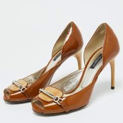 Dolce & Gabbana Brown/Beige Ostrich Leg Leather and Patent Leather Pumps Size 36