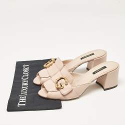 Pre Owned Dolce & Gabbana Beige Leather Slide Sandals Size 40