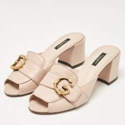 Pre Owned Dolce & Gabbana Beige Leather Slide Sandals Size 40