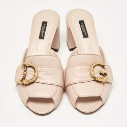 Pre Owned Dolce & Gabbana Beige Leather Slide Sandals Size 40