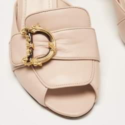 Pre Owned Dolce & Gabbana Beige Leather Slide Sandals Size 40