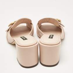 Pre Owned Dolce & Gabbana Beige Leather Slide Sandals Size 40