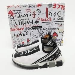 Pre Owned Dolce & Gabbana White Knit Fabric Sorrento Slip On Sneakers Size 39