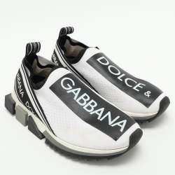 Pre Owned Dolce & Gabbana White Knit Fabric Sorrento Slip On Sneakers Size 39