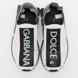 Pre Owned Dolce & Gabbana White Knit Fabric Sorrento Slip On Sneakers Size 39