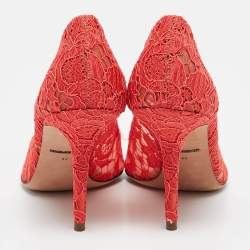 Pre Owned Dolce & Gabbana Coral Pink Lace Bellucci Pumps Size 40