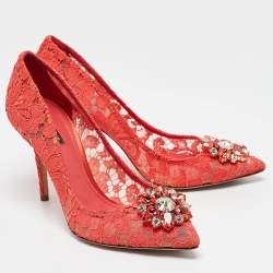 Pre Owned Dolce & Gabbana Coral Pink Lace Bellucci Pumps Size 40