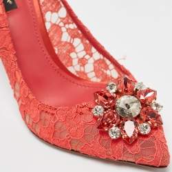 Pre Owned Dolce & Gabbana Coral Pink Lace Bellucci Pumps Size 40
