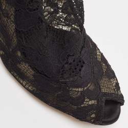 Dolce & Gabbana Black Stretch Lace Open Toe Ankle Booties Size 39.5