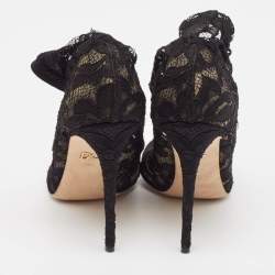 Dolce & Gabbana Black Stretch Lace Open Toe Ankle Booties Size 39.5
