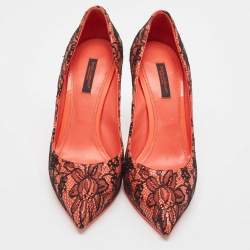 Dolce & Gabbana Pink/Black Lace and Patent Leather Pointed Toe Pumps Size 39