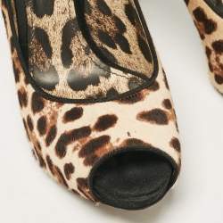 Dolce & Gabbana Brown Leopard Print Calf Hair Peep Toe Platform Pumps Size 40