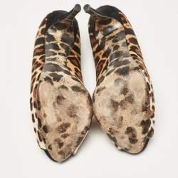 Dolce & Gabbana Brown Leopard Print Calf Hair Peep Toe Platform Pumps Size 40