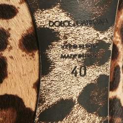 Dolce & Gabbana Brown Leopard Print Calf Hair Peep Toe Platform Pumps Size 40