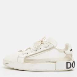 Dolce & Gabbana White Leather and Mesh Low Top Sneakers Size 37.5