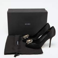 Dolce & Gabbana Black Satin Crystal Embellished Peep Toe Pumps Size 39.5