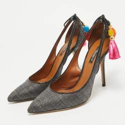 Dolce & Gabbana Grey Raffia and Snakeskin Cutout Pointed Toe Pumps Size 39