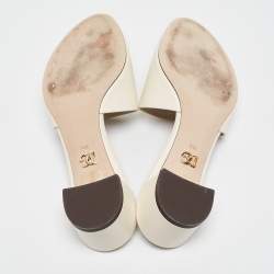 Dolce & Gabbana Off White Leather Cut Out DG Logo Slide Sandals Size 38.5