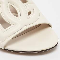Dolce & Gabbana Off White Leather Cut Out DG Logo Slide Sandals Size 38.5