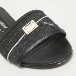 Dolce & Gabbana Black Denim Logo Slide Flats Size 38