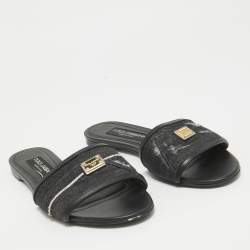 Dolce & Gabbana Black Denim Logo Slide Flats Size 38