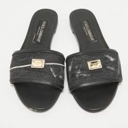 Dolce & Gabbana Black Denim Logo Slide Flats Size 38