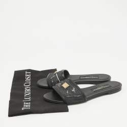 Dolce & Gabbana Black Denim Logo Slide Flats Size 38