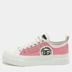 Dolce & Gabbana Pink/White Canvas Portofino Low Top Sneakers Size 41.5