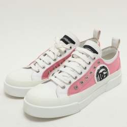 Dolce & Gabbana Pink/White Canvas Portofino Low Top Sneakers Size 41.5