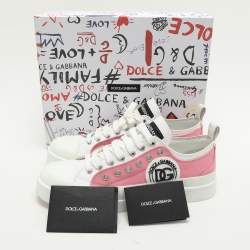 Dolce & Gabbana Pink/White Canvas Portofino Low Top Sneakers Size 41.5