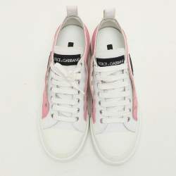 Dolce & Gabbana Pink/White Canvas Portofino Low Top Sneakers Size 41.5