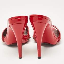 Pre Owned Dolce & Gabbana Red Patent Leather Leopard Print Slide Sandals Size 38