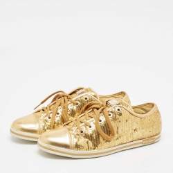 Pre Owned Dolce & Gabbana Gold Leather and Sequins Low Top Sneakers Size 40