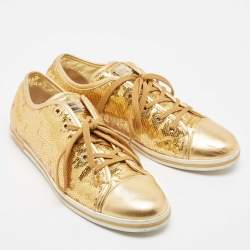 Pre Owned Dolce & Gabbana Gold Leather and Sequins Low Top Sneakers Size 40